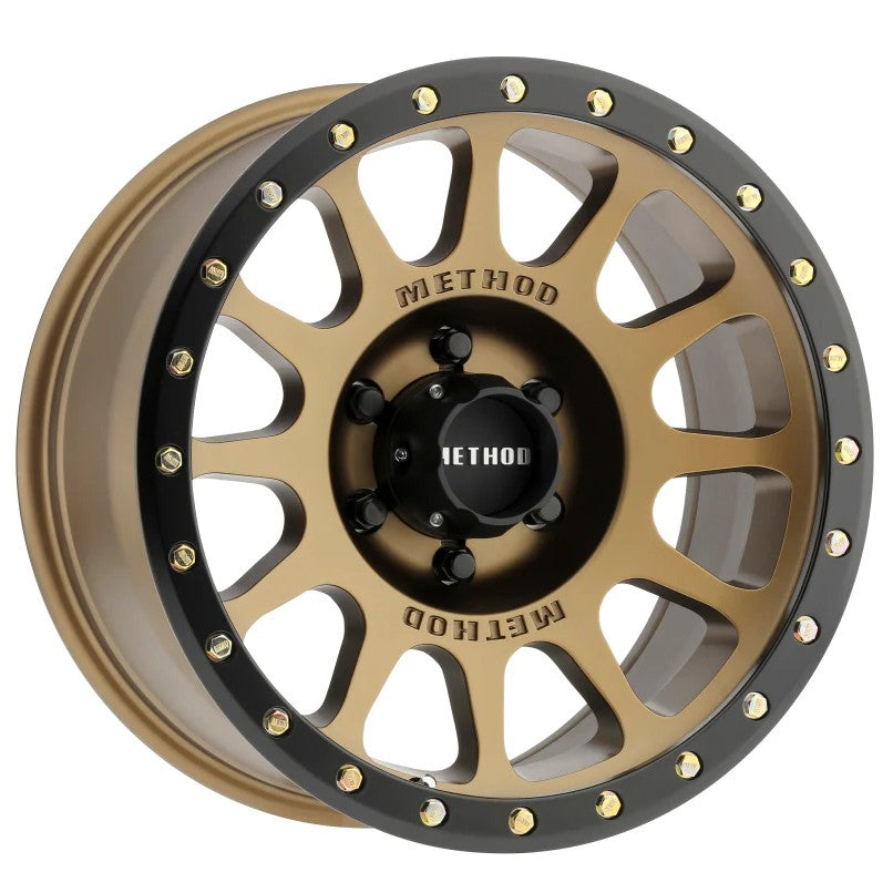 Method MR305 NV 16x8 bronze wheel with 12-window design and black simulated beadlock street-loc lip