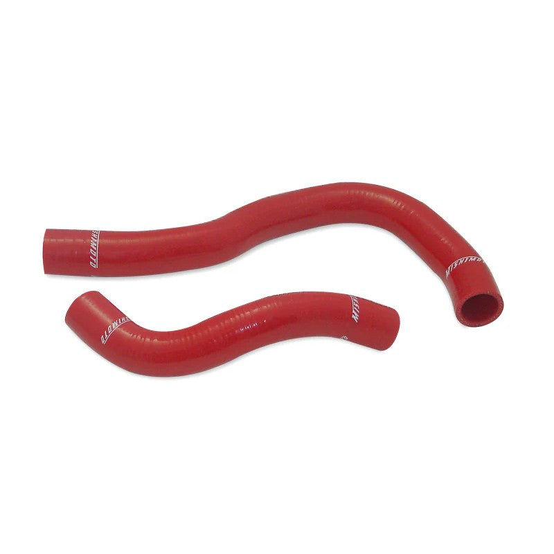 Two red Mishimoto silicone radiator hoses for 2002-2006 Acura RSX, part number MMHOSE-RSX-02RD.