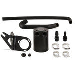 Black Mishimoto baffled oil catch can with pre-molded PCV hoses and mounting bracket for Kia Stinger GT