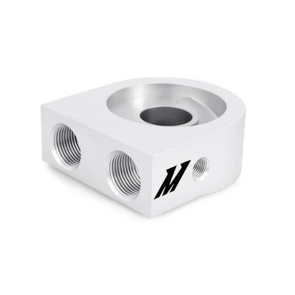 Mishimoto 10-row stacked-plate oil cooler kit with metal braided lines and billet aluminum sandwich plate.