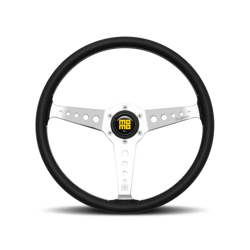 Momo California Steering Wheel 360 mm - Black Leather/White Stitch/Polished Spokes