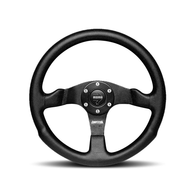 Momo Competition 350mm steering wheel with perforated black AirLeather grip and three black spokes