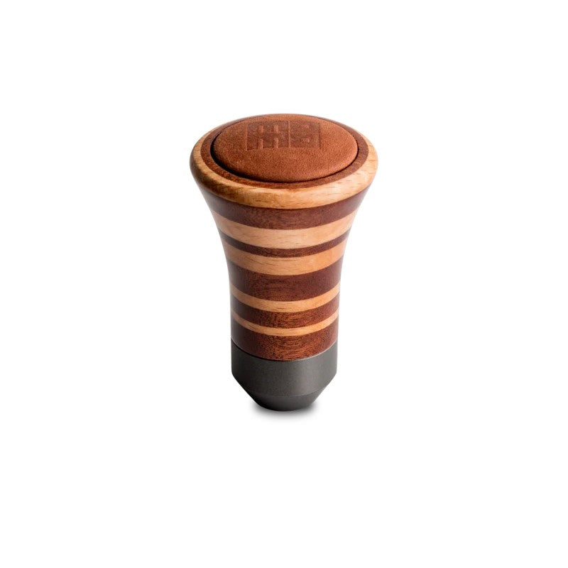 Momo Trofeo Heritage Shift Knob - Tall Wood, Layered Mahogany and Beechwood, Leather Insert Top