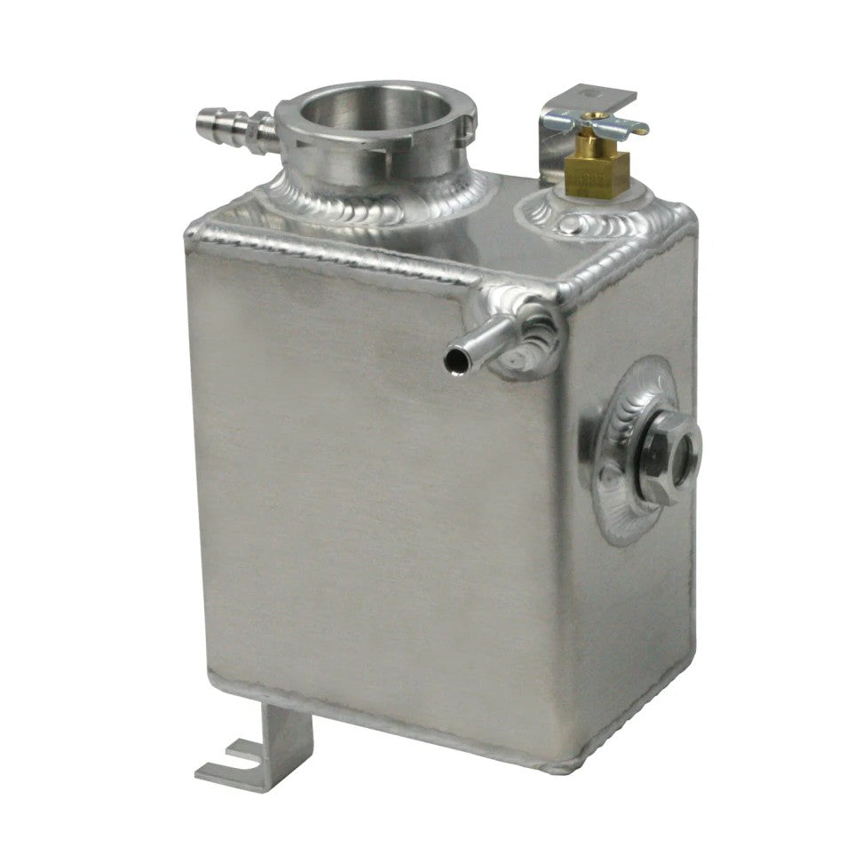 Fabricated aluminum Moroso coolant expansion tank with TIG-welded seams for 2005-2011 Lotus Elise and Exige models.