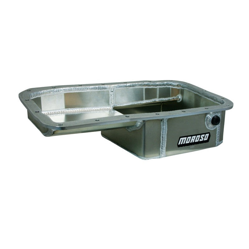 Moroso 20901 aluminum drag race oil pan with kicked-out sump and internal baffles for Honda and Acura B16A3 engines.