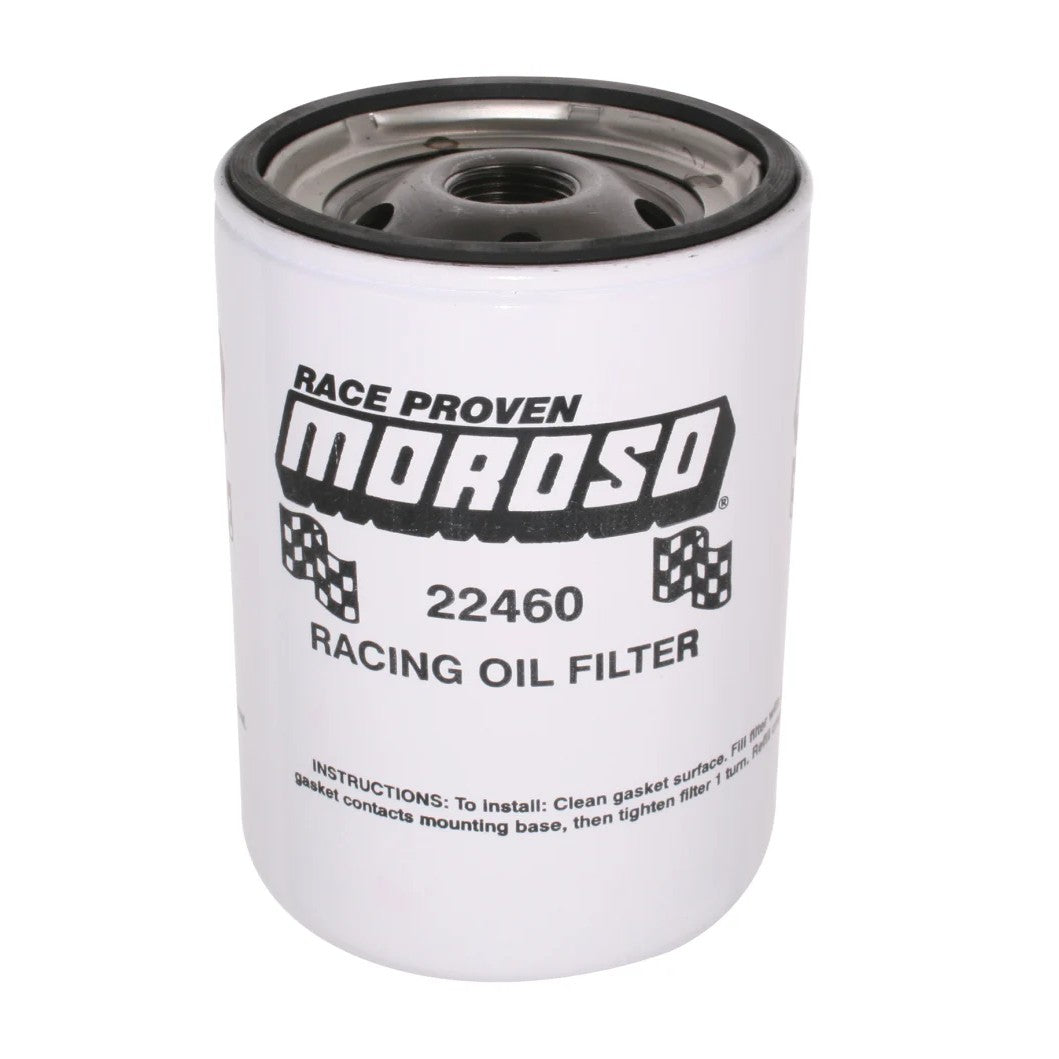 Moroso 22460 racing oil filter for Chevrolet with 13/16 inch thread and 5.25 inch height