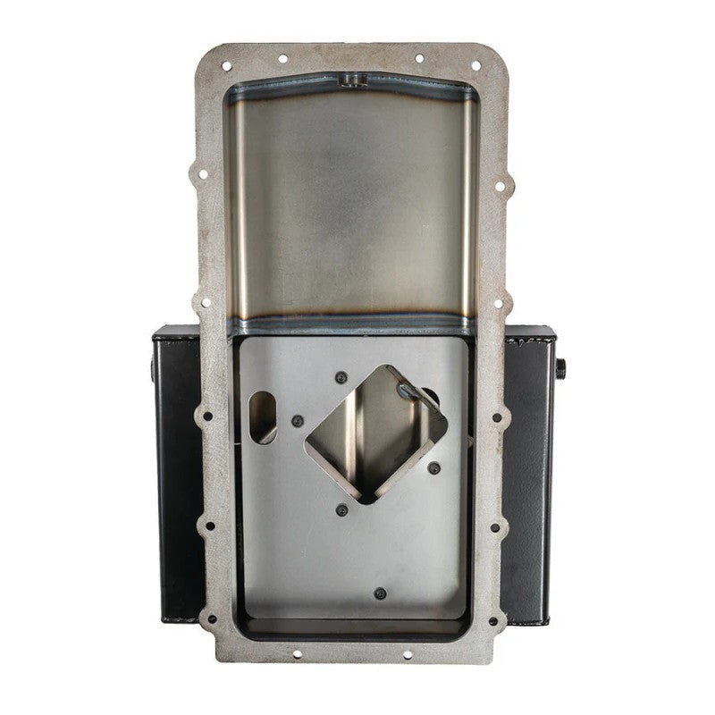 Moroso 20570 heavy-duty steel road race oil pan with internal baffling and rear sump for Ford 5.0L Coyote engines