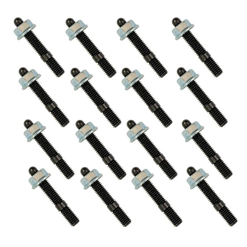 Moroso 38554 oil pan stud kit with high-strength studs and nuts for Ford 5.2L Coyote and Voodoo engines.