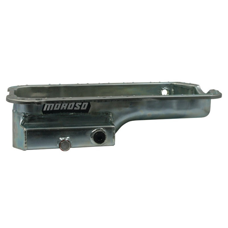 Moroso 20917 Honda H-Series steel road race oil pan with internal trap door baffling and increased capacity.