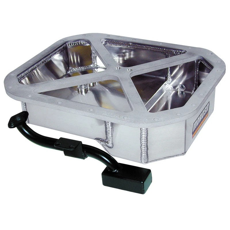 Moroso 20940 fabricated aluminum baffled wet sump oil pan for Mazda 13B Rotary engines with rear sump configuration.
