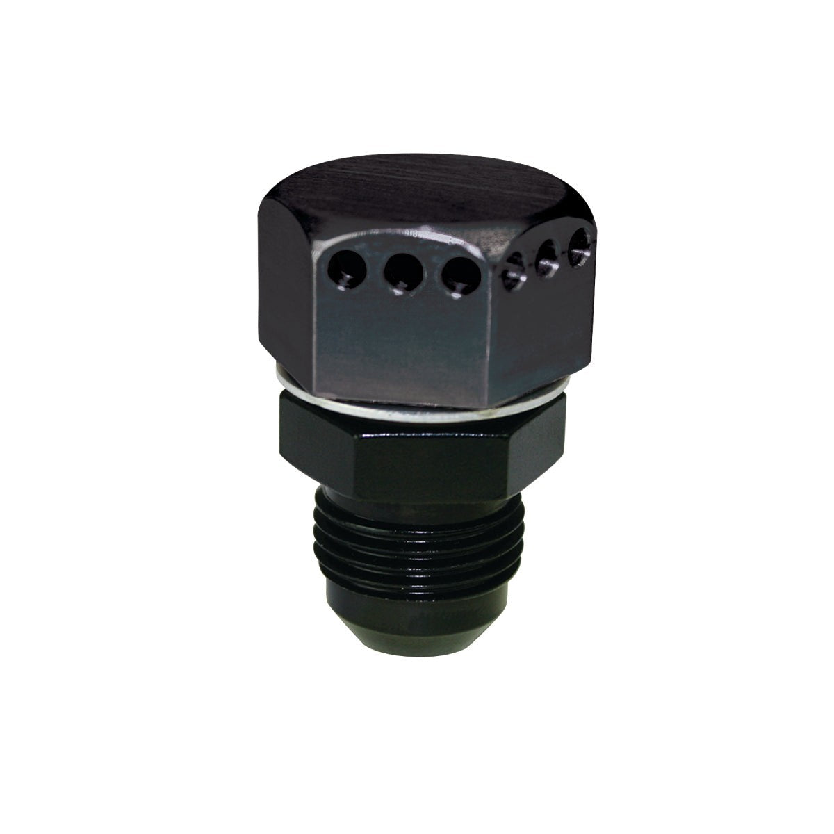 Aluminum Moroso 22624 positive seal vented fitting with -10AN male threads
