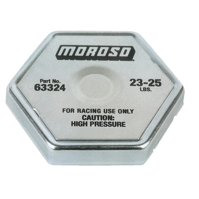 Moroso 63324 high-pressure racing radiator cap rated for 23-25 lbs