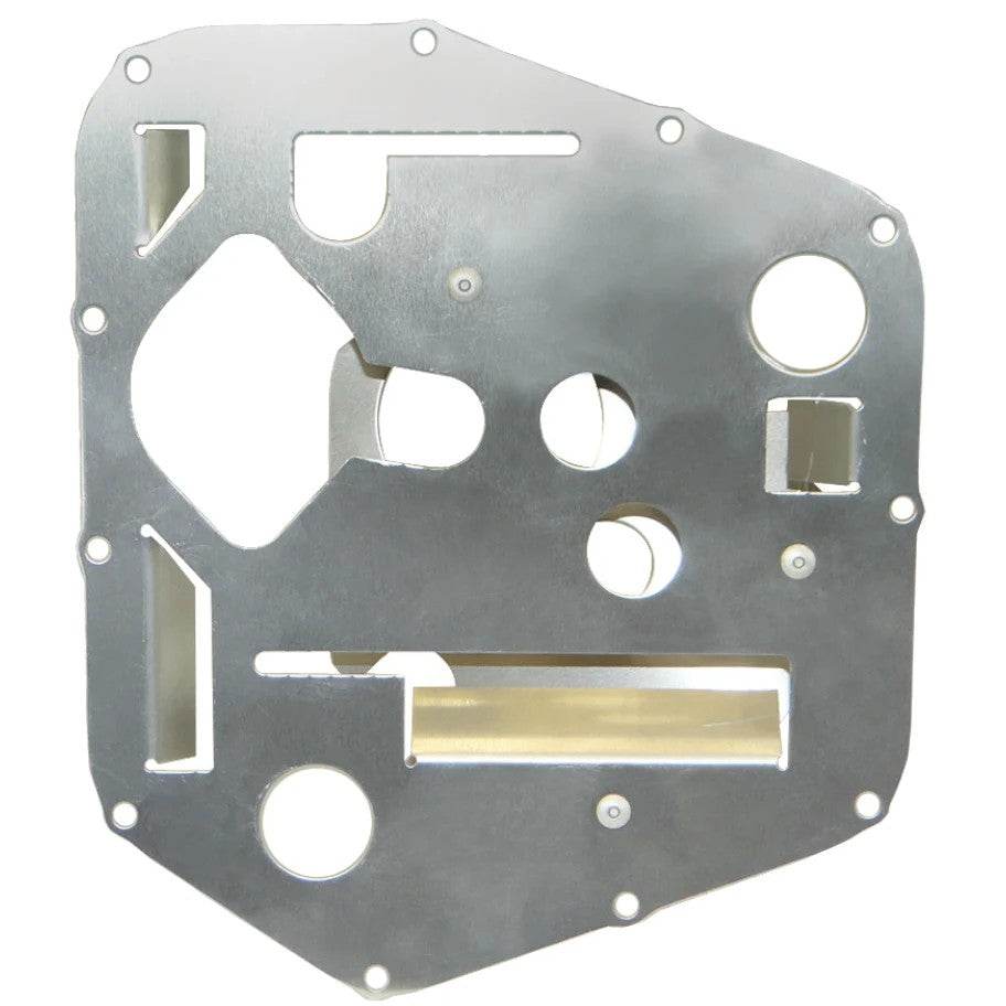 Moroso 23045 stainless steel oil pan baffle kit featuring directional trap doors.