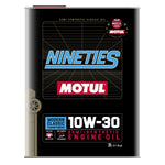 Case of ten 2-liter metal cans of Motul Classic Nineties 10W30 semi-synthetic engine oil for vintage performance vehicles.