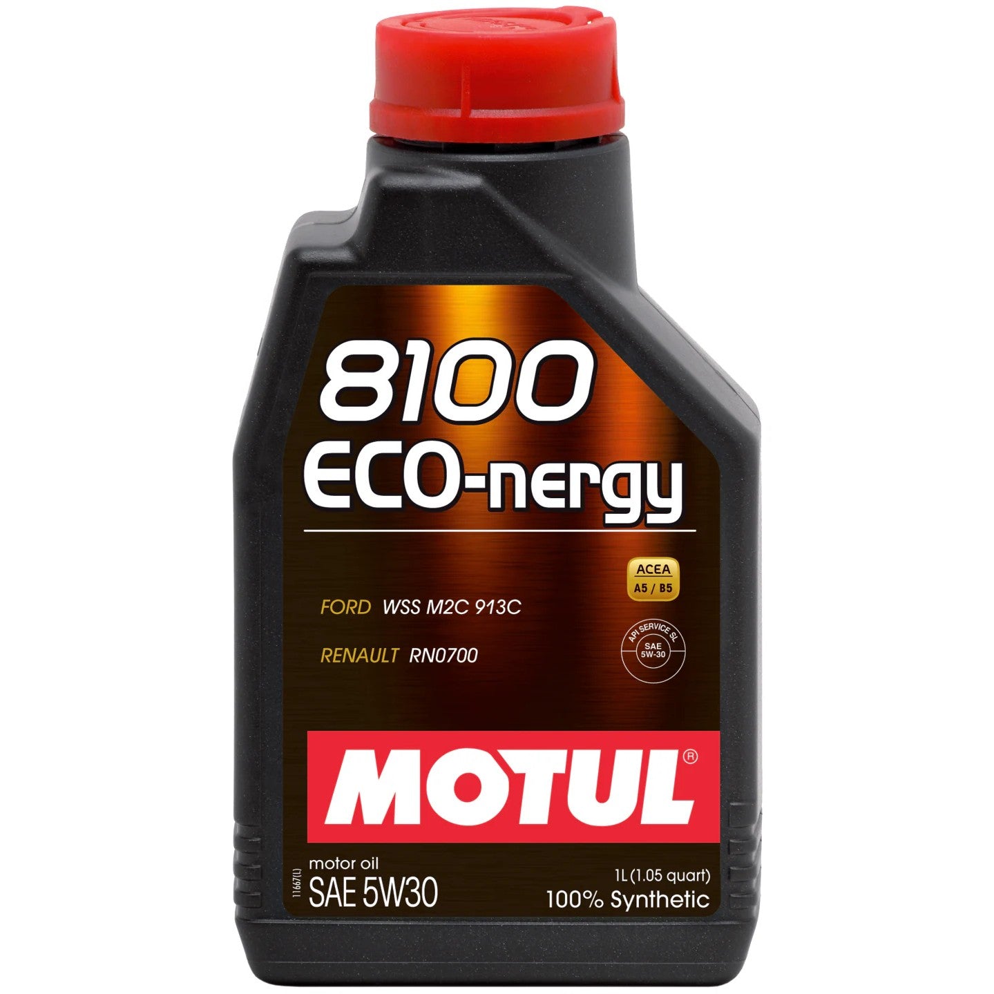 One liter bottle of Motul 8100 ECO-NERGY 5W-30 synthetic engine oil