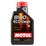 One liter bottle of Motul 8100 Eco-Clean 0W-20 100% synthetic engine oil