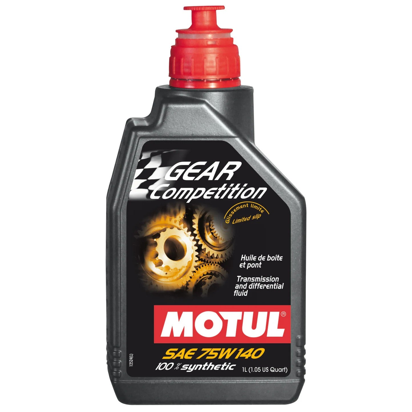 One liter bottle of Motul GEAR FF COMP 75W140 synthetic ester gear oil for limited slip differentials.