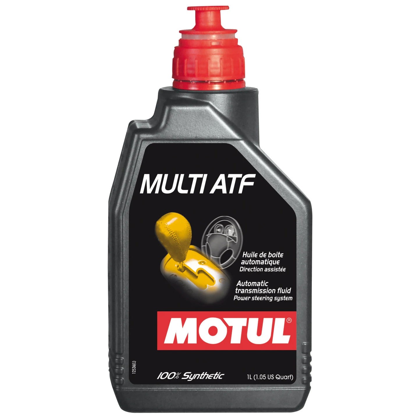 One liter bottle of Motul Multi ATF 100% synthetic automatic transmission fluid