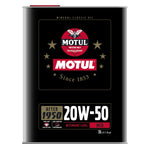 Case of ten 2-liter metal cans of Motul Classic Performance 20W50 mineral engine oil.