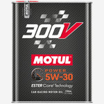 Motul 300V Power 5W-30 synthetic racing engine oil in a 2-liter metal can.