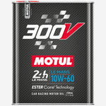 Case of ten 2-liter metal cans of Motul 300V Le Mans 10W60 synthetic ester racing engine oil