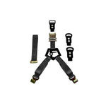 N-Fab bed-mounted tire strap system featuring gloss black turret brackets and black high-strength steel buckle