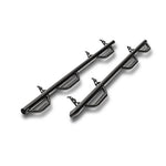 N-Fab 3-inch textured black Bed Access Nerf Steps with three step pads for a Toyota Tundra CrewMax.