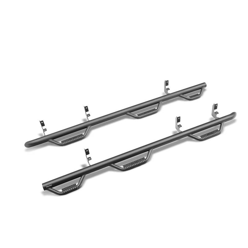 Textured black N-Fab Nerf Step with 3-inch main tube and bed access step for 2019-2026 Chevrolet/GMC 1500 Crew Cab.