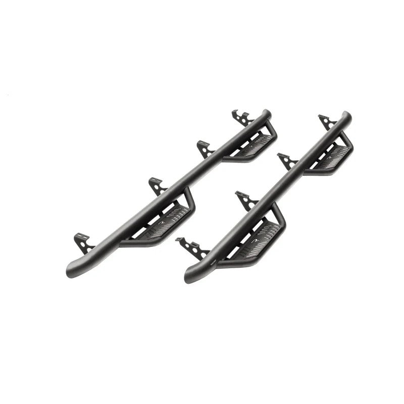 Textured black N-Fab Podium LG 3-inch stainless steel side steps for 2007-2018 Jeep Wrangler JK 4-Door.
