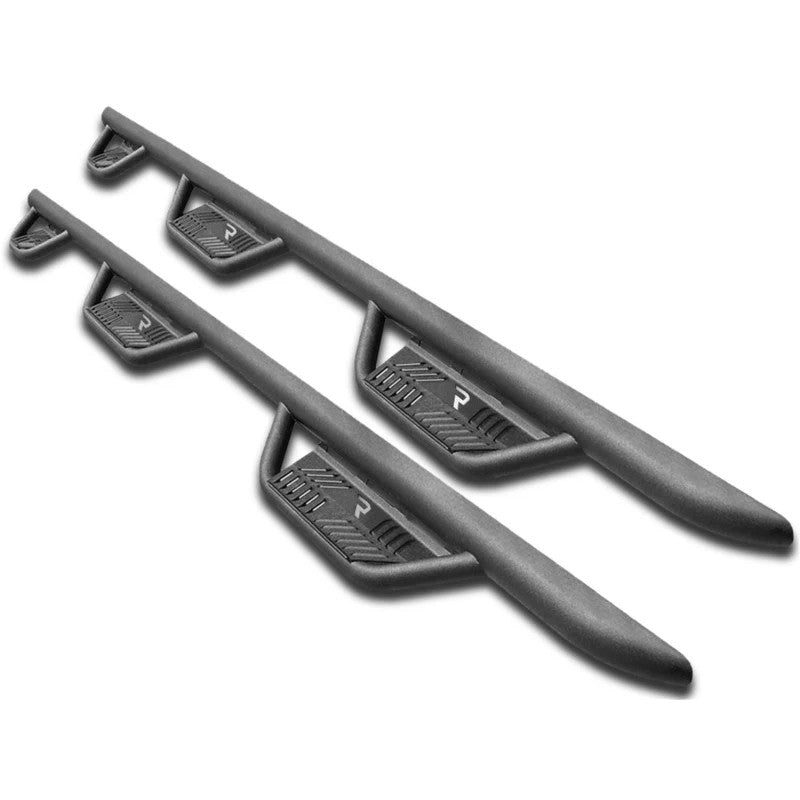 N-Fab Podium LG 3-inch textured black side steps with bed access for Ram Crew Cab 6.4ft bed trucks.