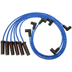 NGK 51032 Spark Plug Wire Set featuring blue high-temperature silicone jackets and stainless steel terminals.