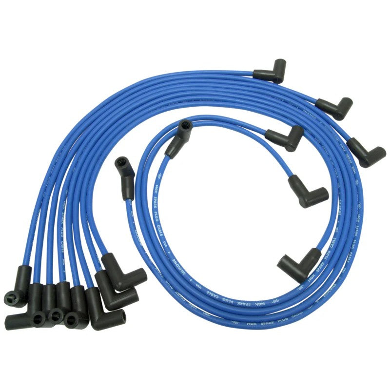 NGK 51376 spark plug wire set featuring high-temperature silicone jackets and stainless steel terminals.