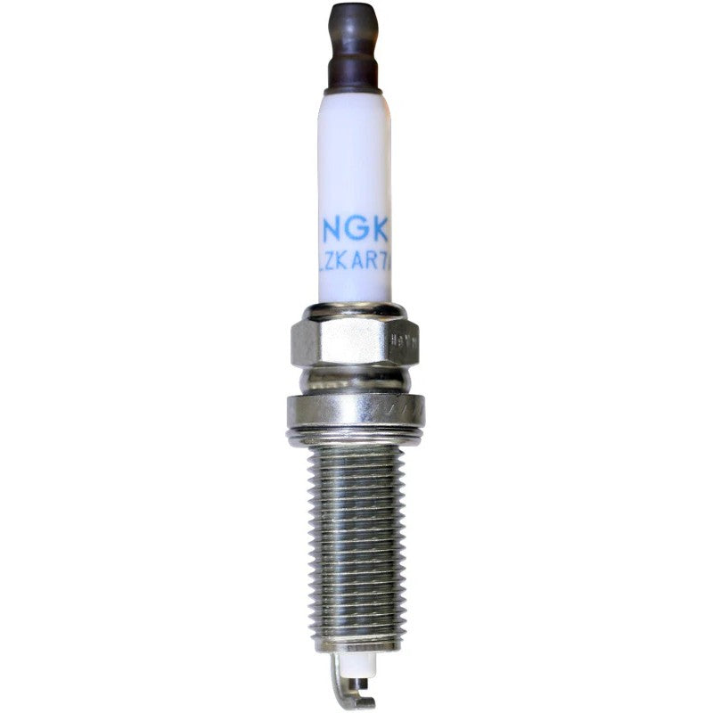 Set of four NGK LZKAR7A standard series spark plugs featuring white ceramic insulators and corrugated ribs.