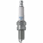 Set of four NGK DCPR8E Standard spark plugs with yellow packaging, copper core, and nickel alloy tip