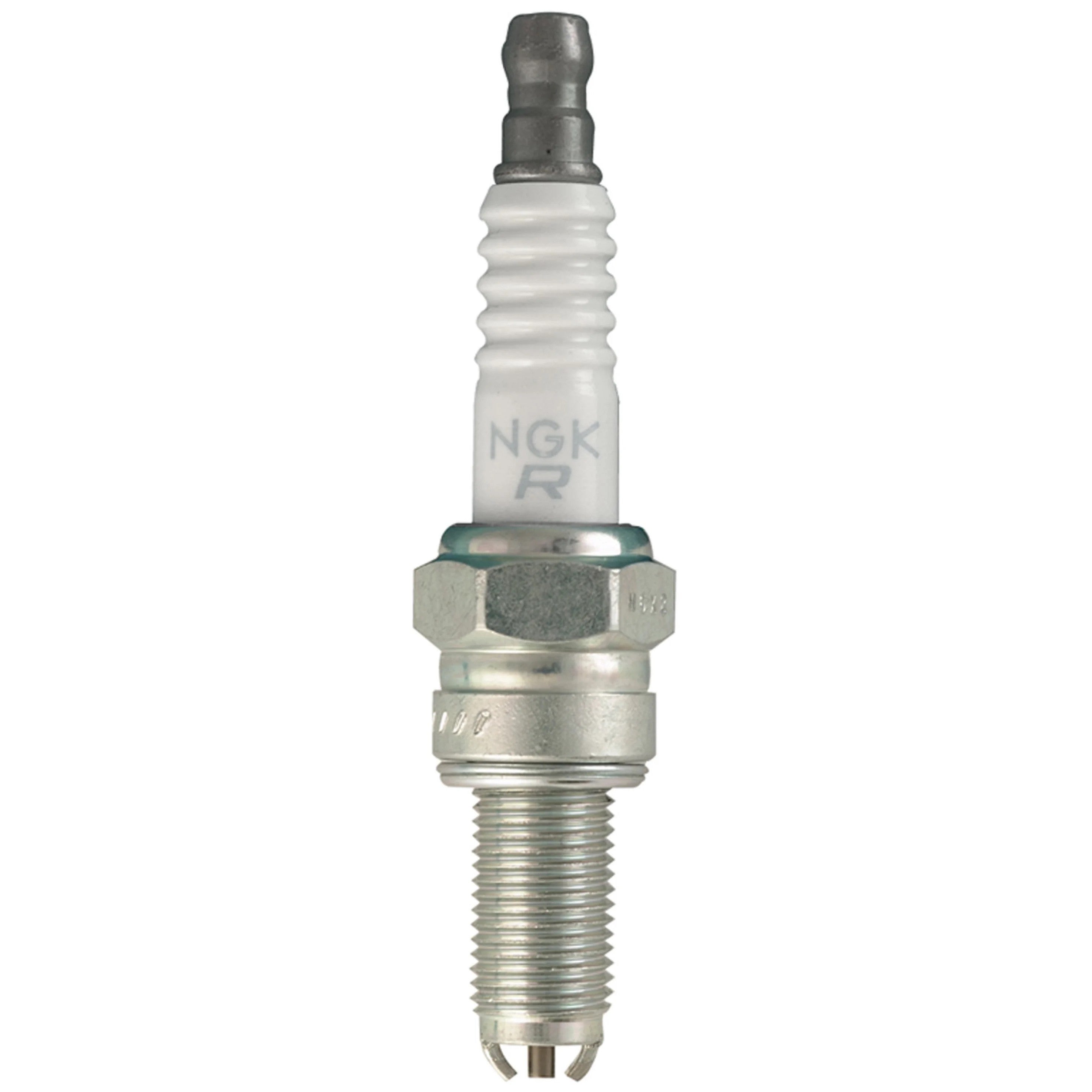 NGK CR9EKB multi-ground spark plug featuring two ground electrodes and a white ceramic insulator with corrugated ribs.