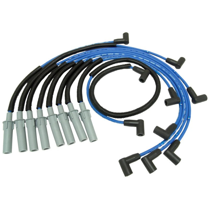 NGK 53027 spark plug wire set with high-temperature silicone jackets and stainless steel terminals for Dodge applications.