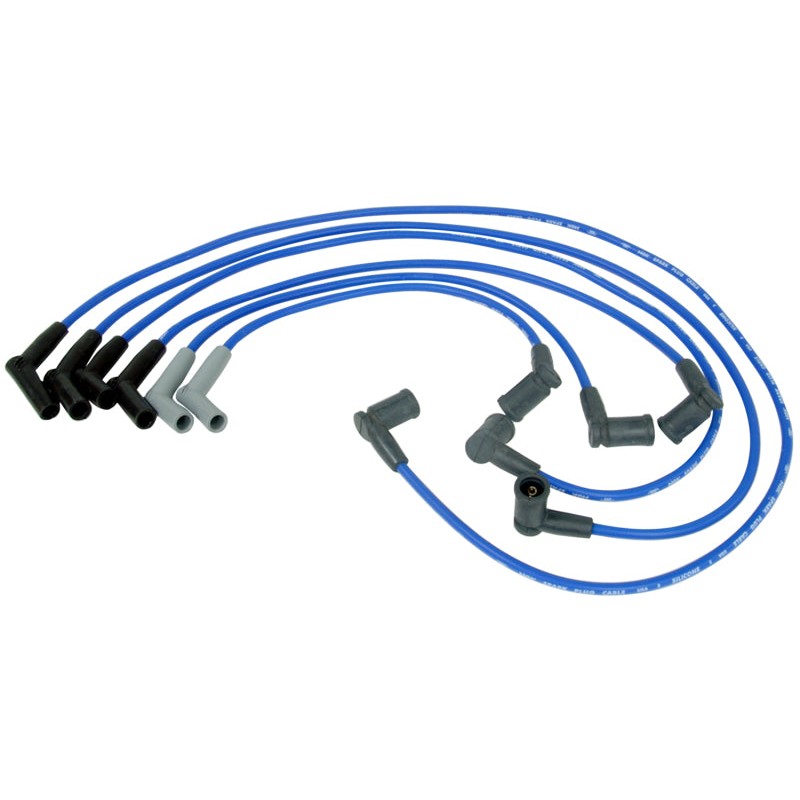 NGK 52014 spark plug wire set with blue high-temp silicone jackets and sealed ignition boots.