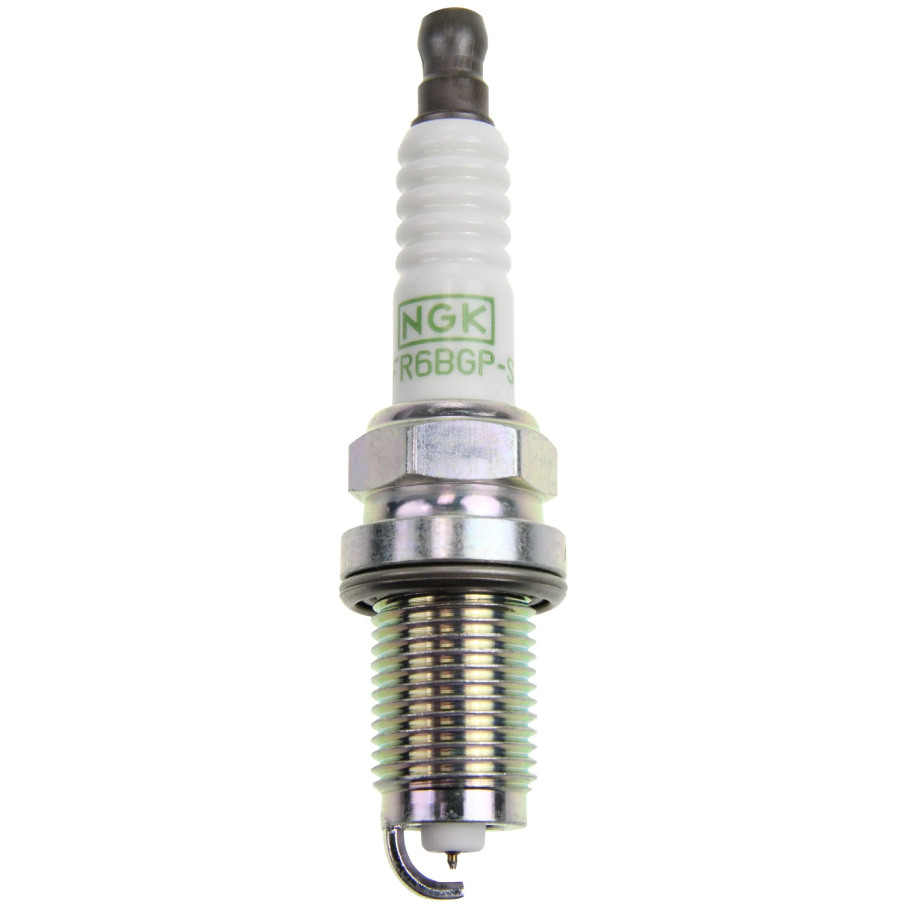 NGK G-Power platinum spark plug ZFR6BGP-S showing fine wire center electrode and trapezoidal cut ground.