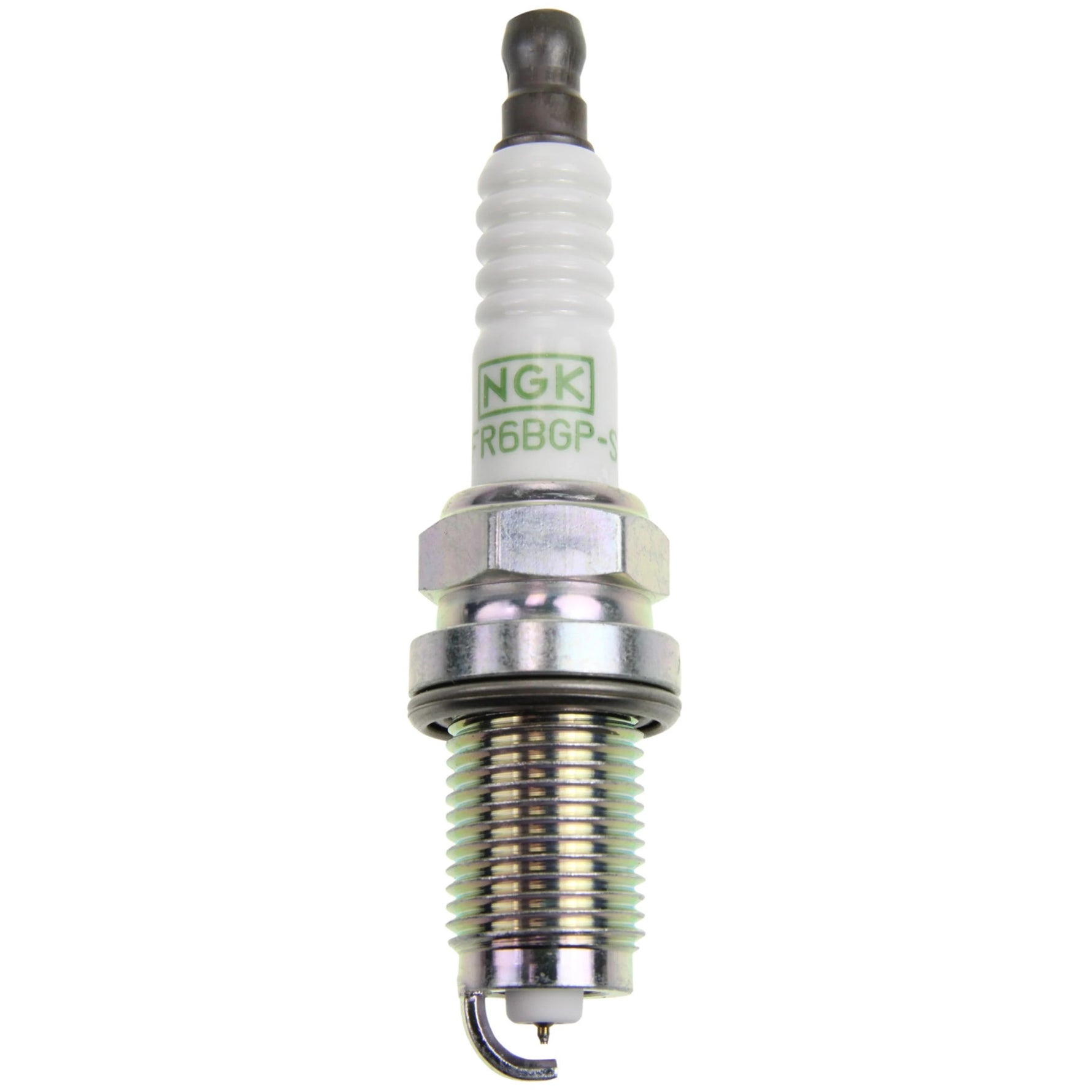 NGK G-Power platinum spark plug ZFR6BGP-S showing fine wire center electrode and trapezoidal cut ground.