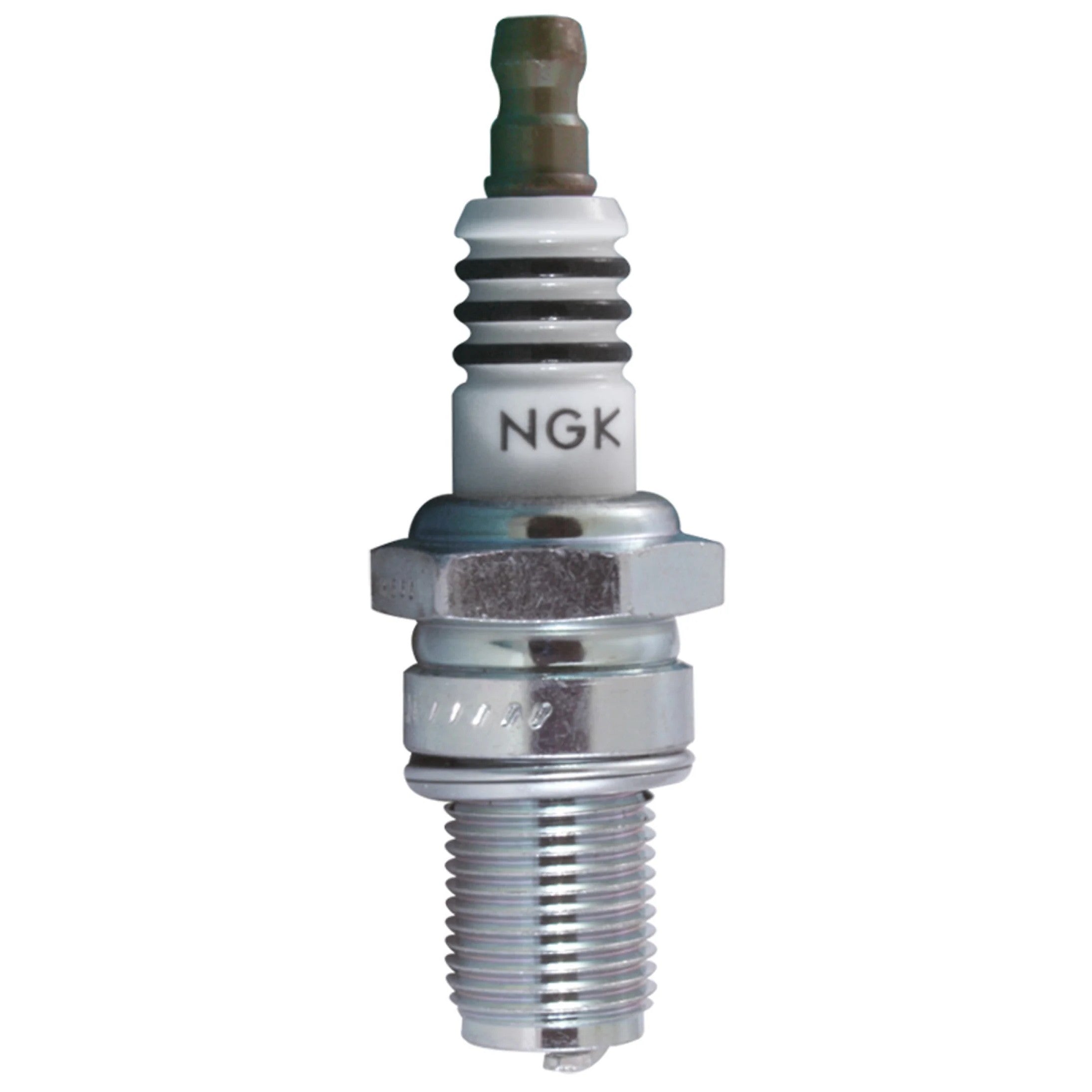 Set of four NGK Iridium IX BR9ECMIX spark plugs with fine-wire iridium center electrodes and trivalent plating.