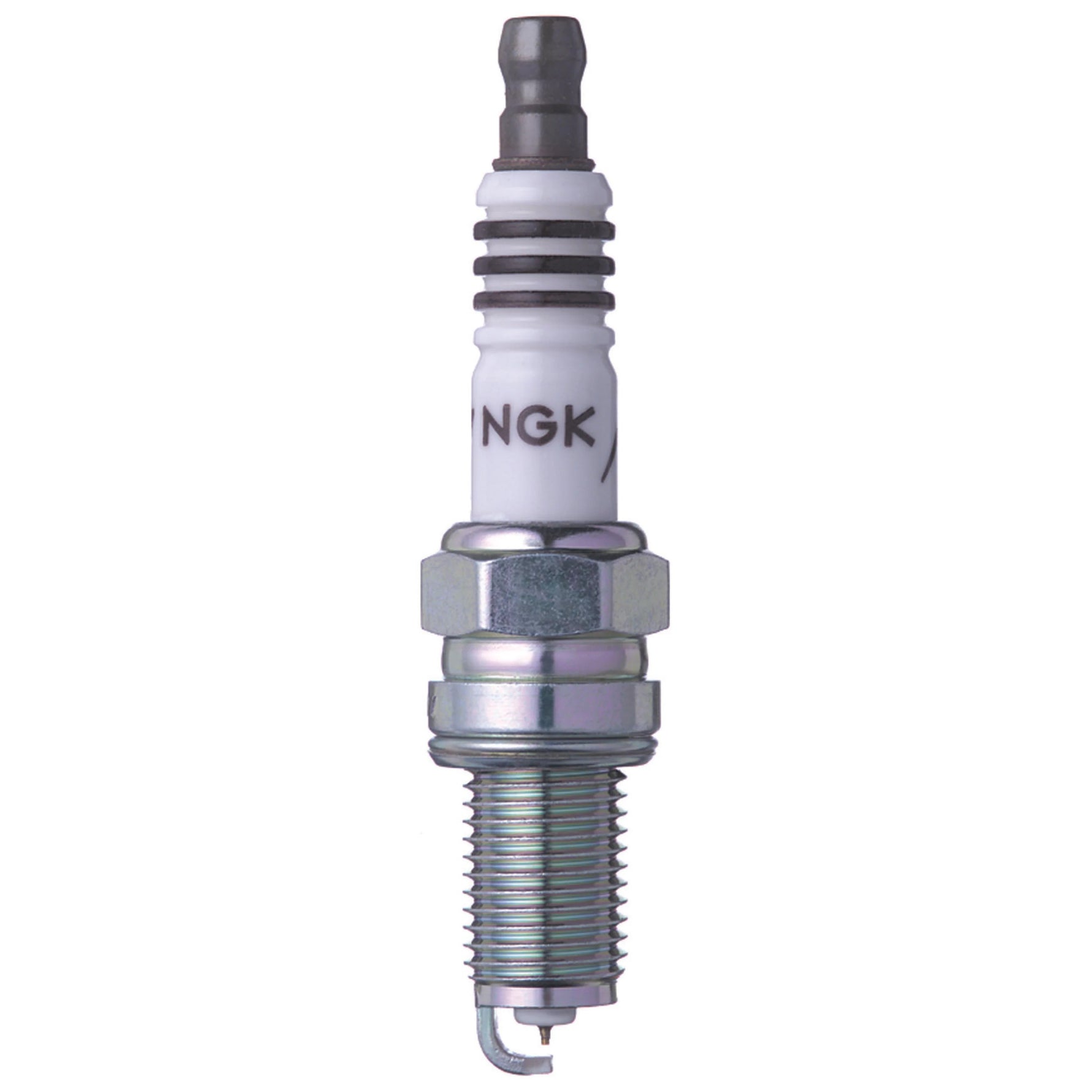 NGK Iridium IX Spark Plug (DVPR9EIX) box of four showing the fine-wire iridium tip and tapered ground electrode.