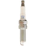 Set of four NGK Laser Iridium DILKR8B6 spark plugs with white ceramic insulators and trivalent metal plating.
