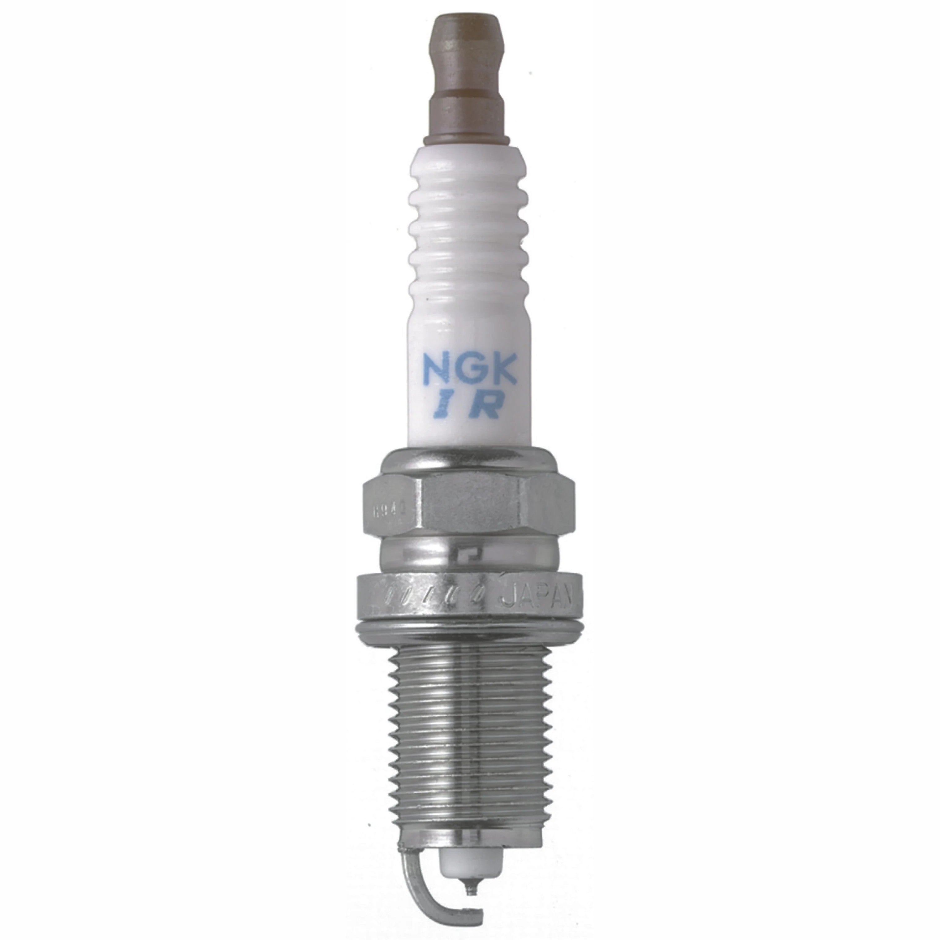 Four NGK Laser Iridium IFR6E-11 spark plugs with trivalent metal plating and pure alumina silicate ceramic insulators.
