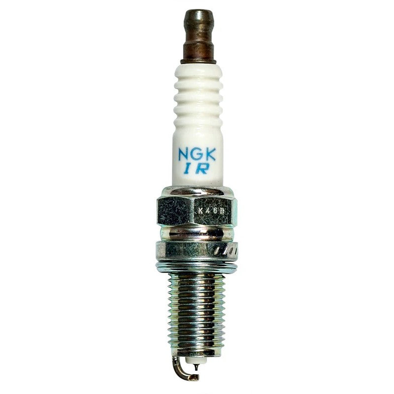 Set of four NGK Laser Iridium SIKR9A7 spark plugs featuring iridium center electrodes and platinum-padded ground electrodes.
