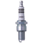 Set of four NGK Iridium IX BR10EIX spark plugs with fine-wire iridium center electrodes and trivalent metal plating.