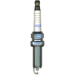 Set of four NGK Laser Iridium High Ignitability DILKAR7B11 spark plugs with white ceramic insulators and metal threads.