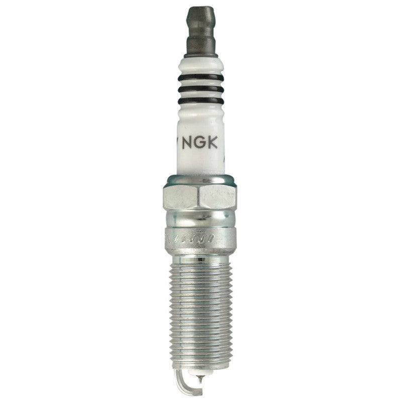 Set of 4 NGK Iridium IX LTR7IX-11 spark plugs showing fine wire center electrode and trivalent metal plating.