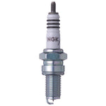 NGK Iridium IX spark plug DRR8EIX showing the fine wire iridium center electrode and tapered ground electrode.