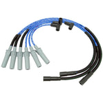 NGK 53141 spark plug wire set with blue high-temperature silicone jackets and stainless steel terminals.