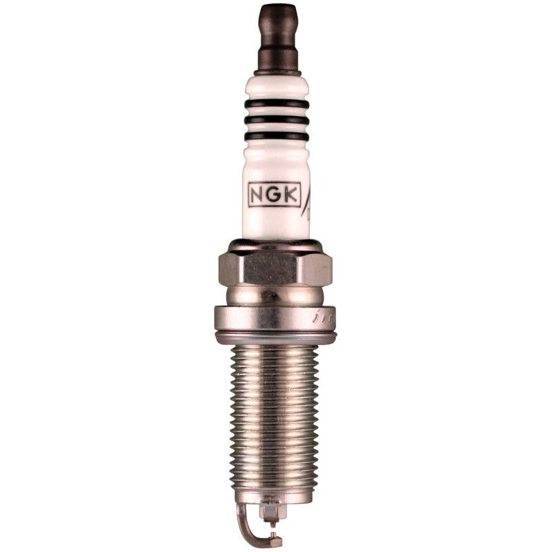 Set of four NGK Laser Iridium Double Fine Electrode spark plugs with trivalent plating and white ceramic insulators.
